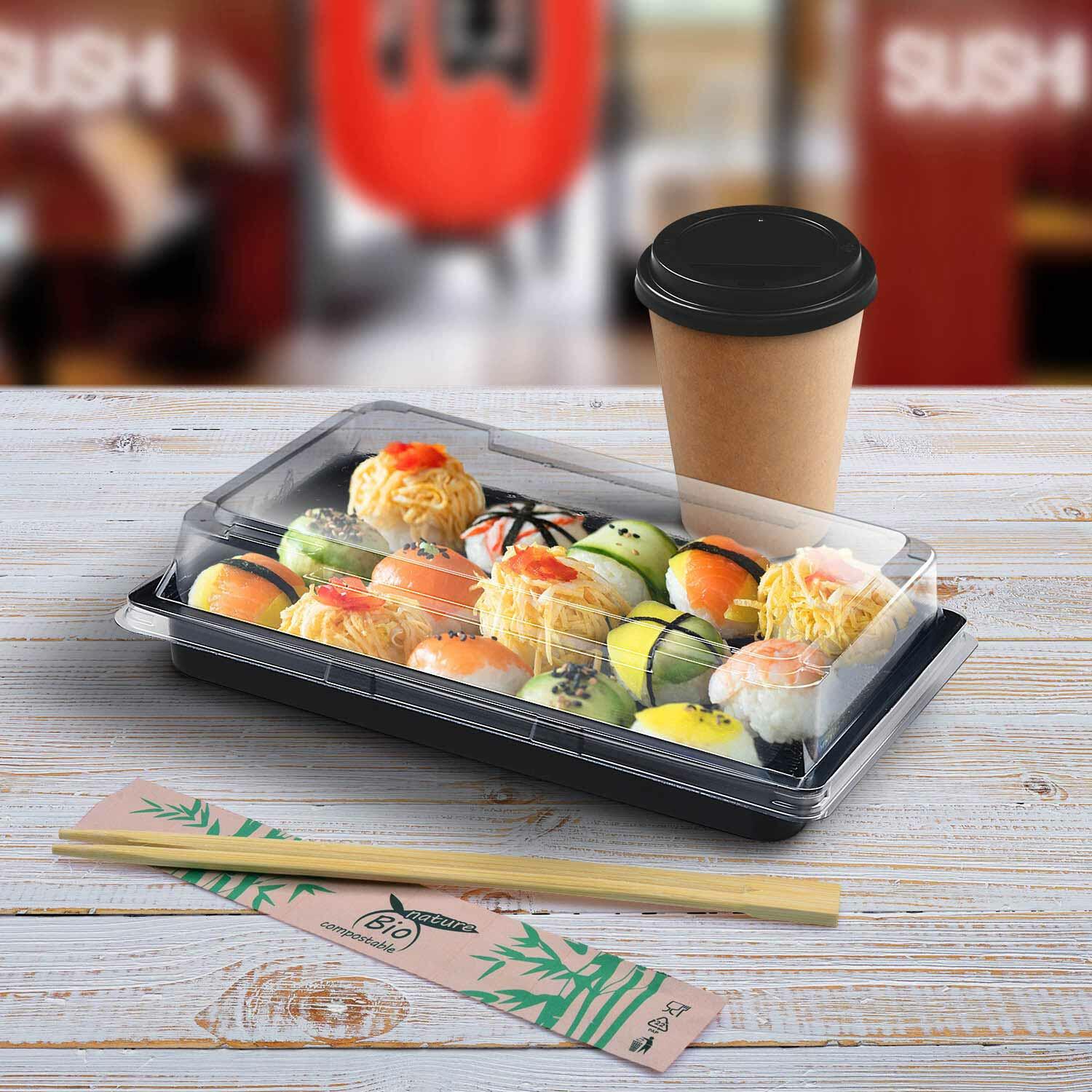 Sushi Schalen schwarz Set mit Deckel transparent PET 178 x 95 x 43 mm, 600 Stk.