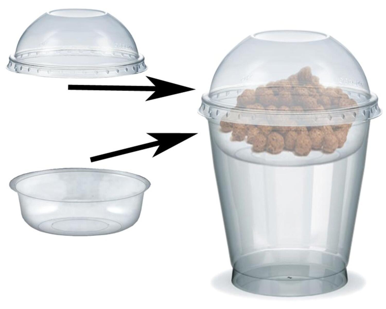 Feinkostbecher für Salat, Müsli, Joghurt mit Einsatz + Deckel 300 ml, 100 Stk.