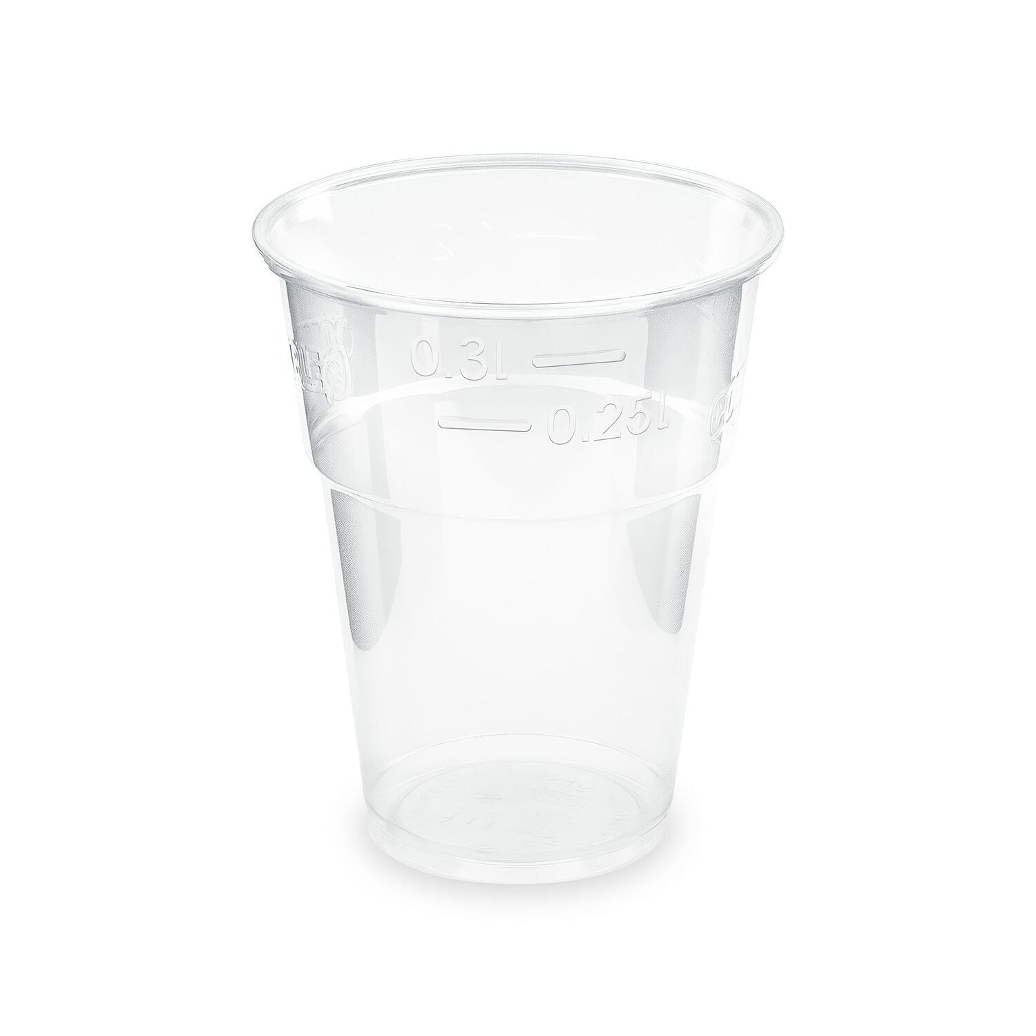 BIO Trinkbecher klar 300 ml 0,3 l Eichstrich Biokunststoff PLA ø 84mm 50 Stk.