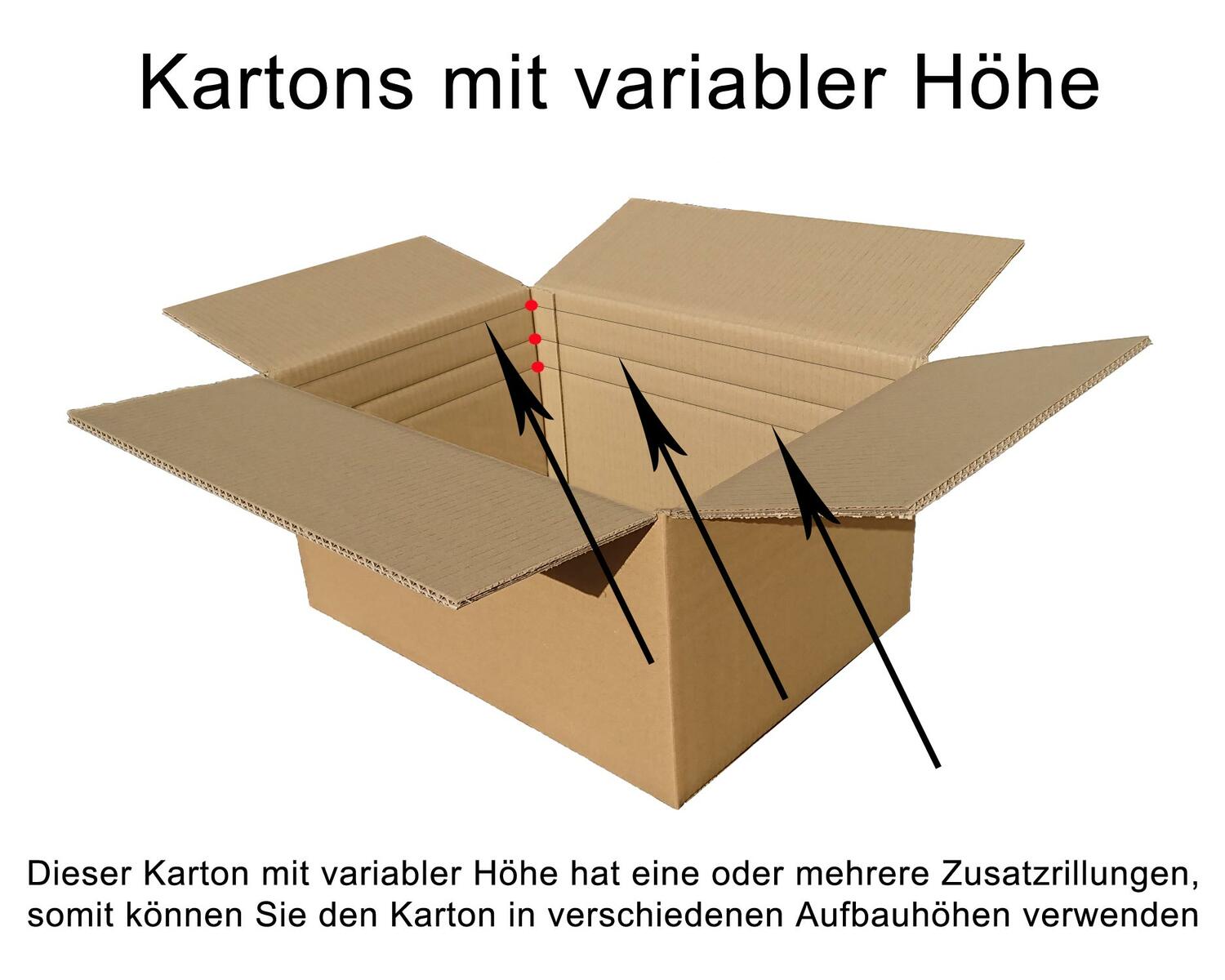 Faltkarton  800x400x(100)-210mm (Auenma) mit variabler Hhe 1-wellig Dickwelle