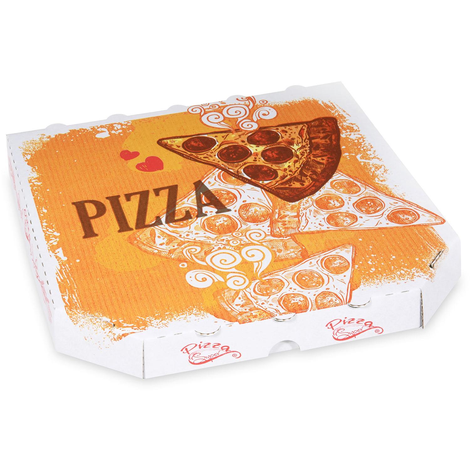 Pizzakarton aus Mikrowellpappe mit neutralem Motiv, 26 x 26 x 3 cm, 100 Stk.